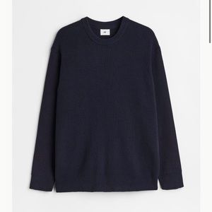 H&M Relaxed Fit Rib Knit Sweater in Dark Blue